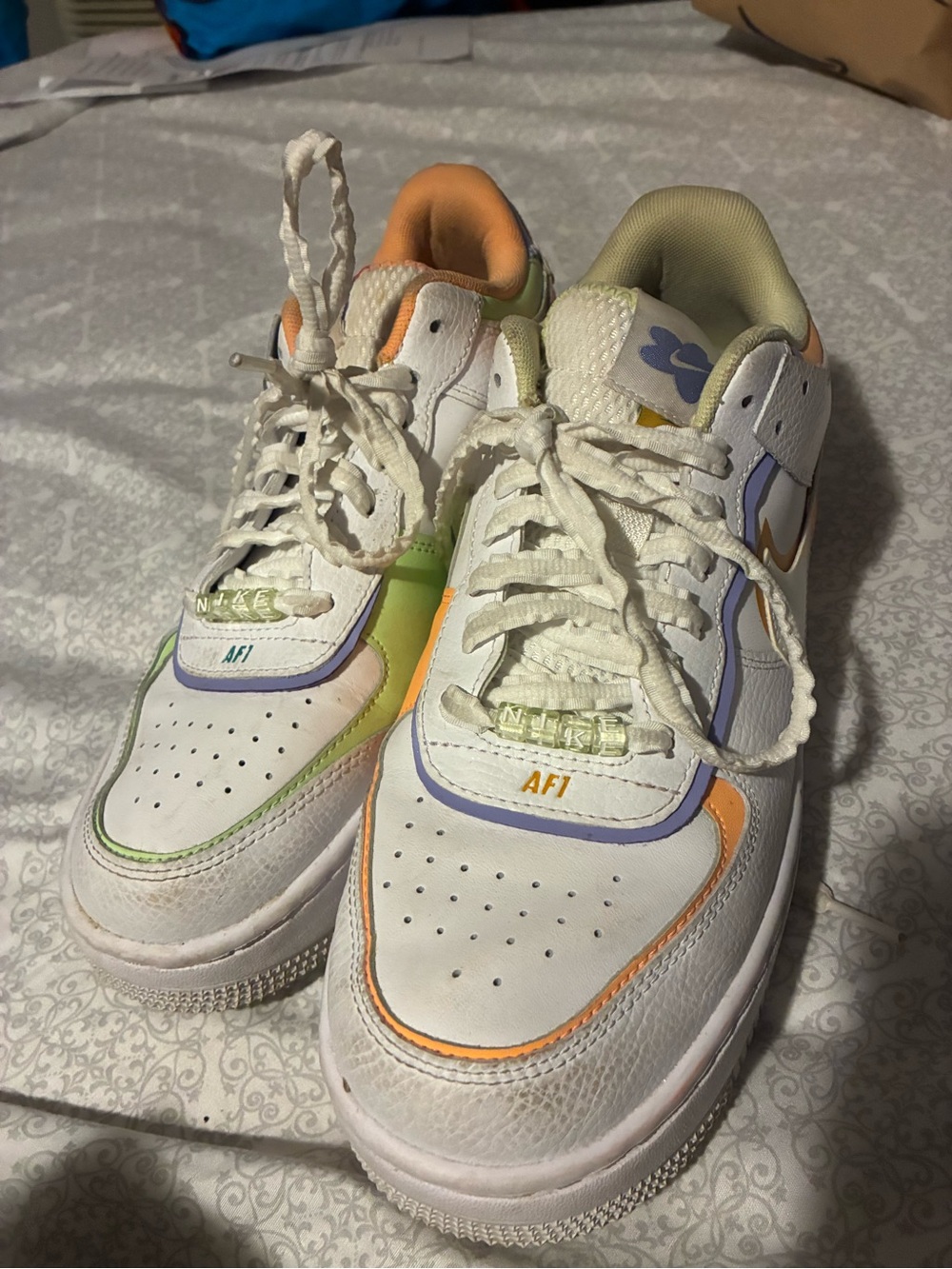 Nike Air Force 1 Low - White with Orange, Green & Lavender Accents